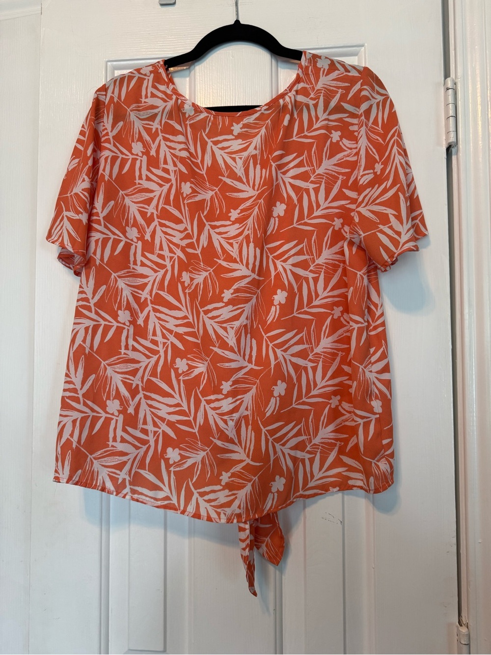 🤎Nine Britton XL Orange Tropical Floral Tie Front Blouse Short Sleeve Top - Picture 5 of 5